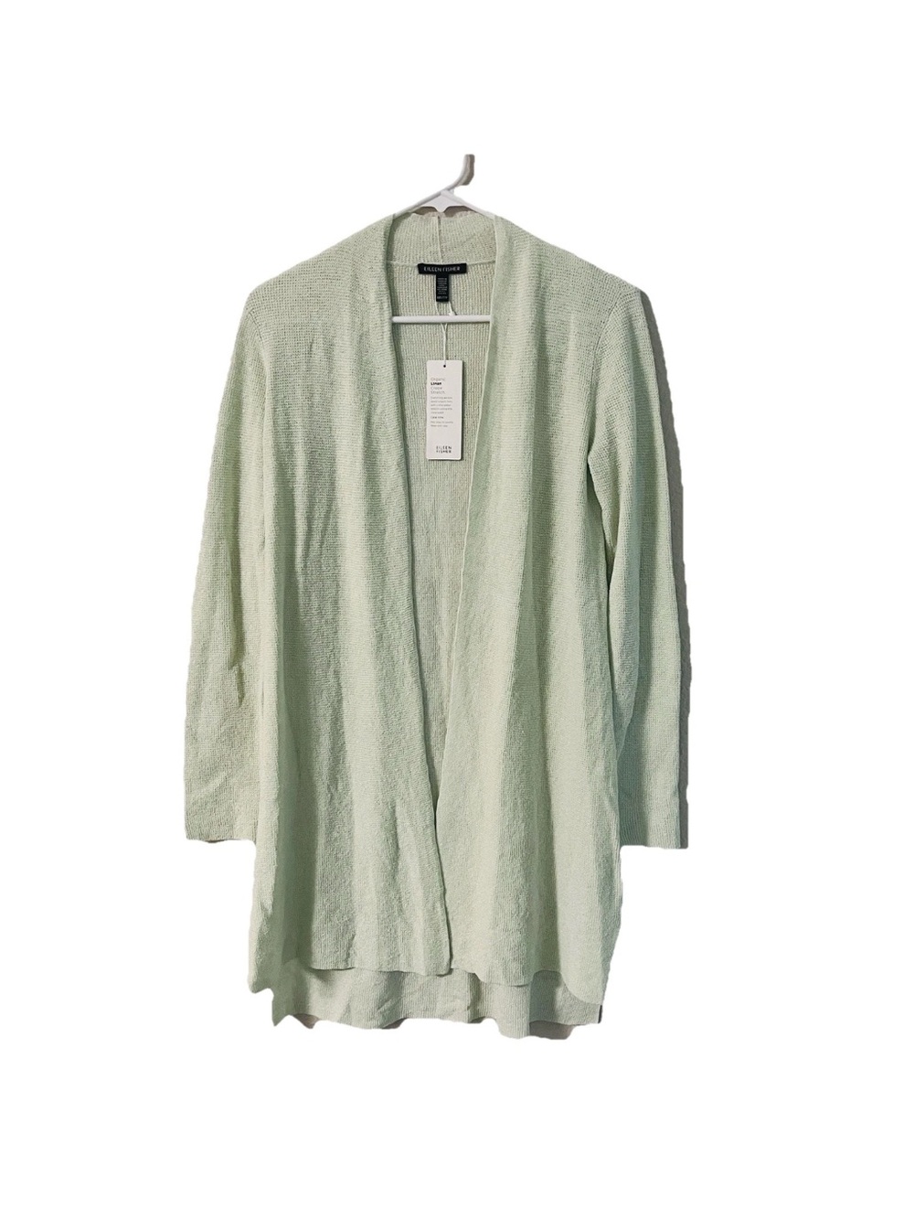 Eileen Fisher Women's Pastel Green Long Cardigan Size XXS Organic Linen Stretch
